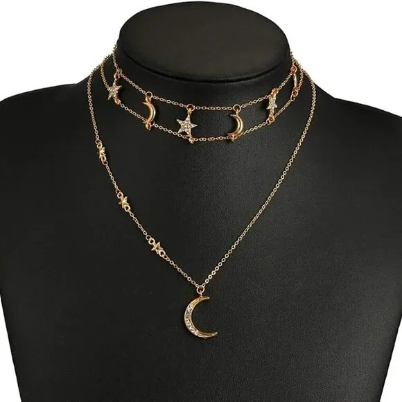 Bohemia Gold Moon and Stars Necklace for Women Fashion Gold Choker Necklace Deli - Picture 3 of 5